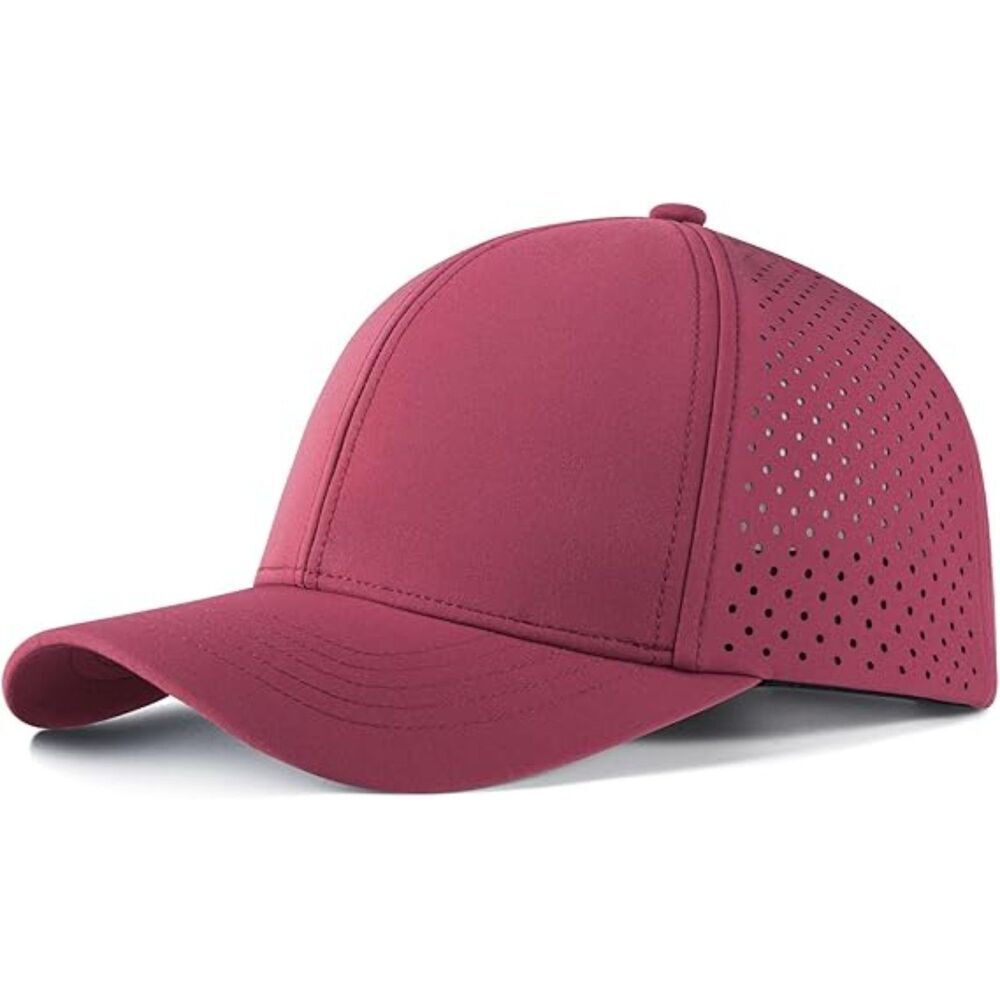 Men's Burgundy Perforated Adjustable Sports Laser Cut Mesh Ball Curved Brim Caps